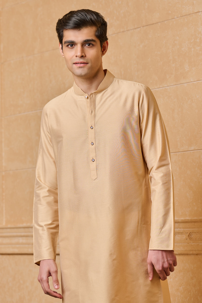 Beige Zero Point Collar Single Kurta