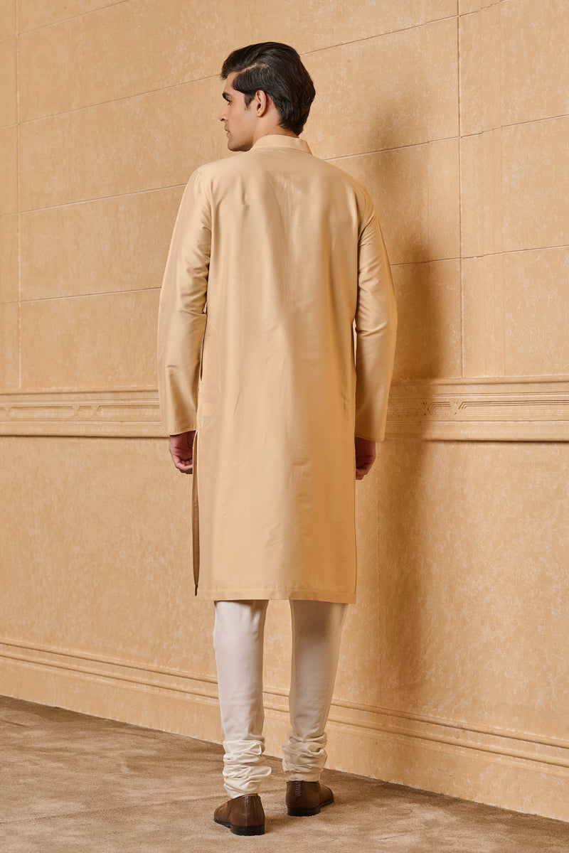 Beige Zero Point Collar Single Kurta