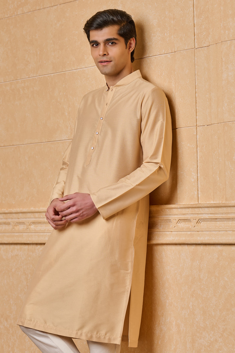 Beige Zero Point Collar Single Kurta