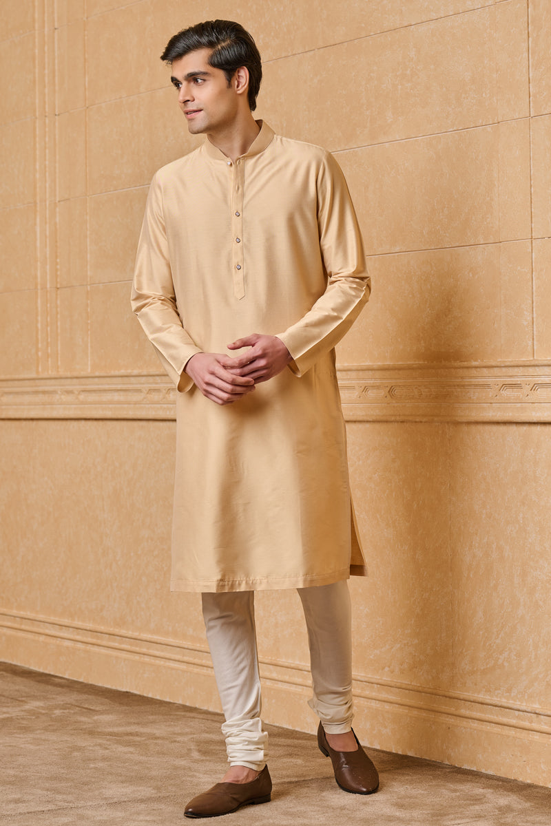 Beige Zero Point Collar Single Kurta