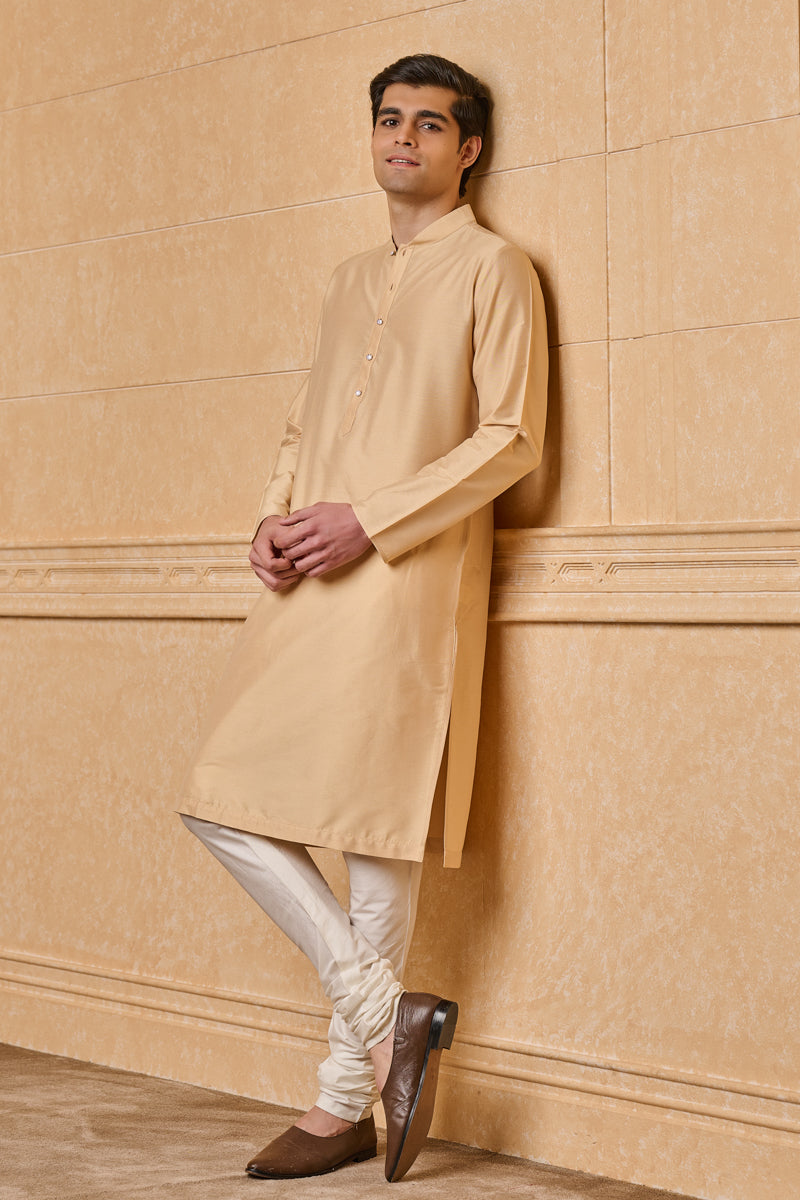 Beige Zero Point Collar Single Kurta