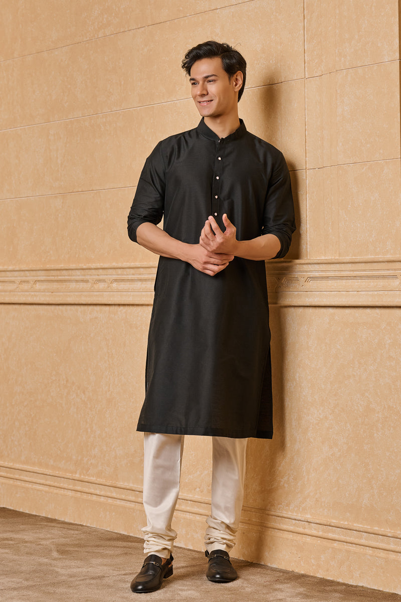 Black Zero Point Collar Single Kurta