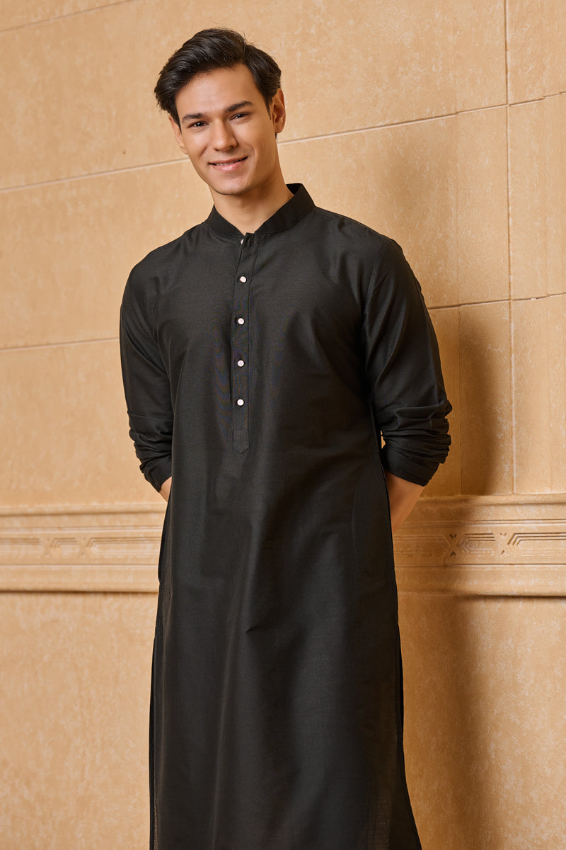 Black Zero Point Collar Single Kurta