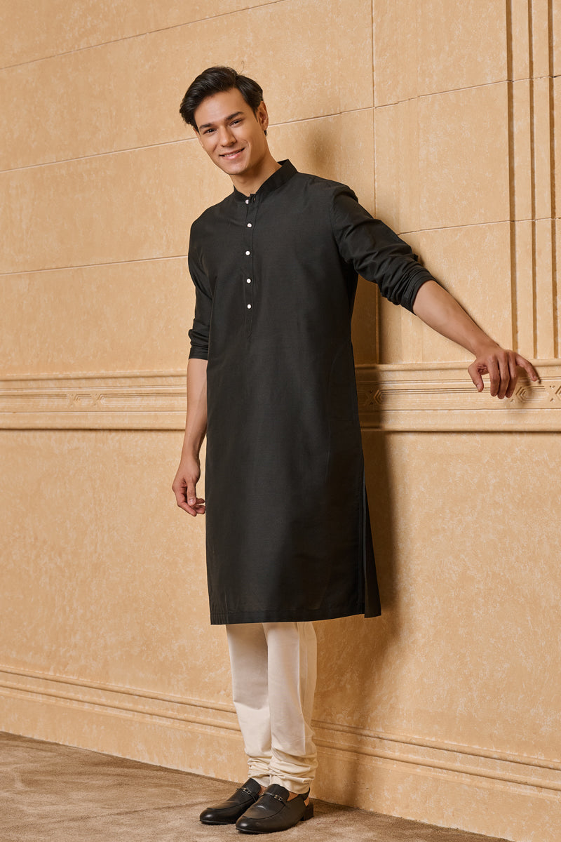 Black Zero Point Collar Single Kurta