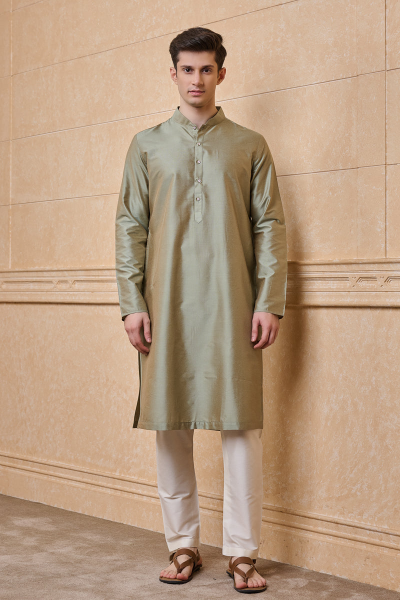 Green Zero Point Collar Kurta