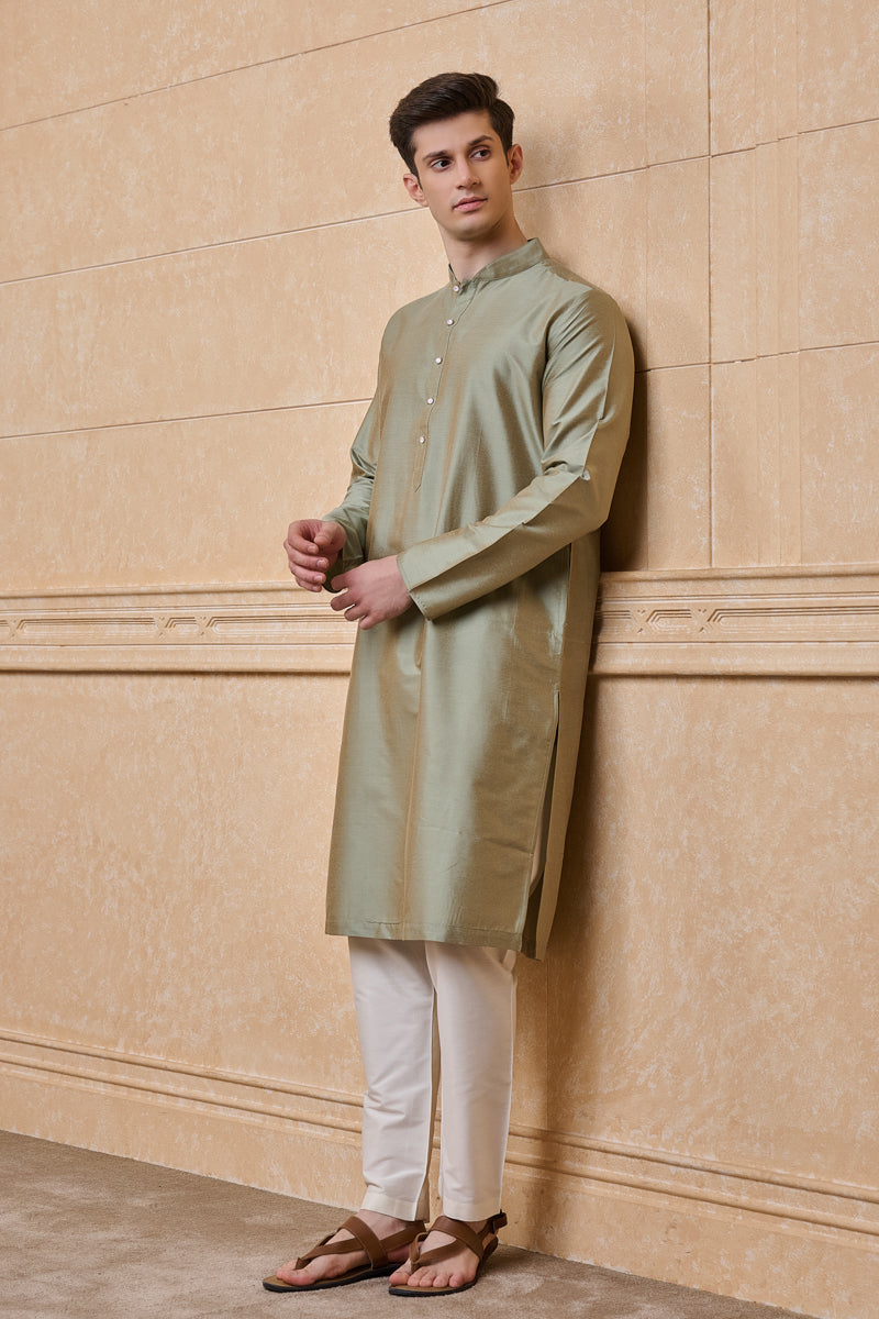 Green Zero Point Collar Kurta