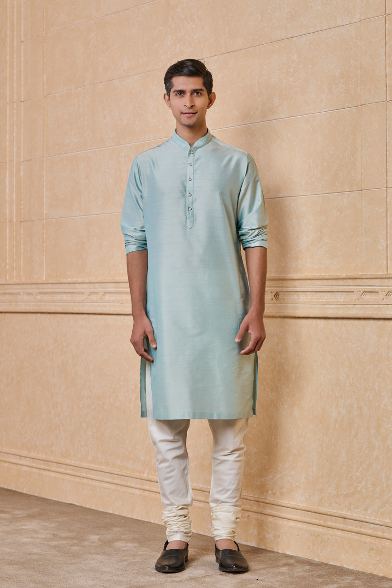 Light Blue Single Kurta With Zero Point Collar