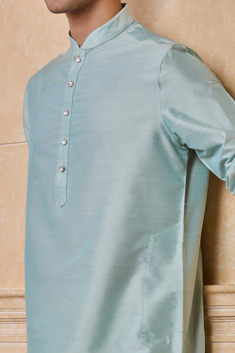 Light Blue Single Kurta With Zero Point Collar