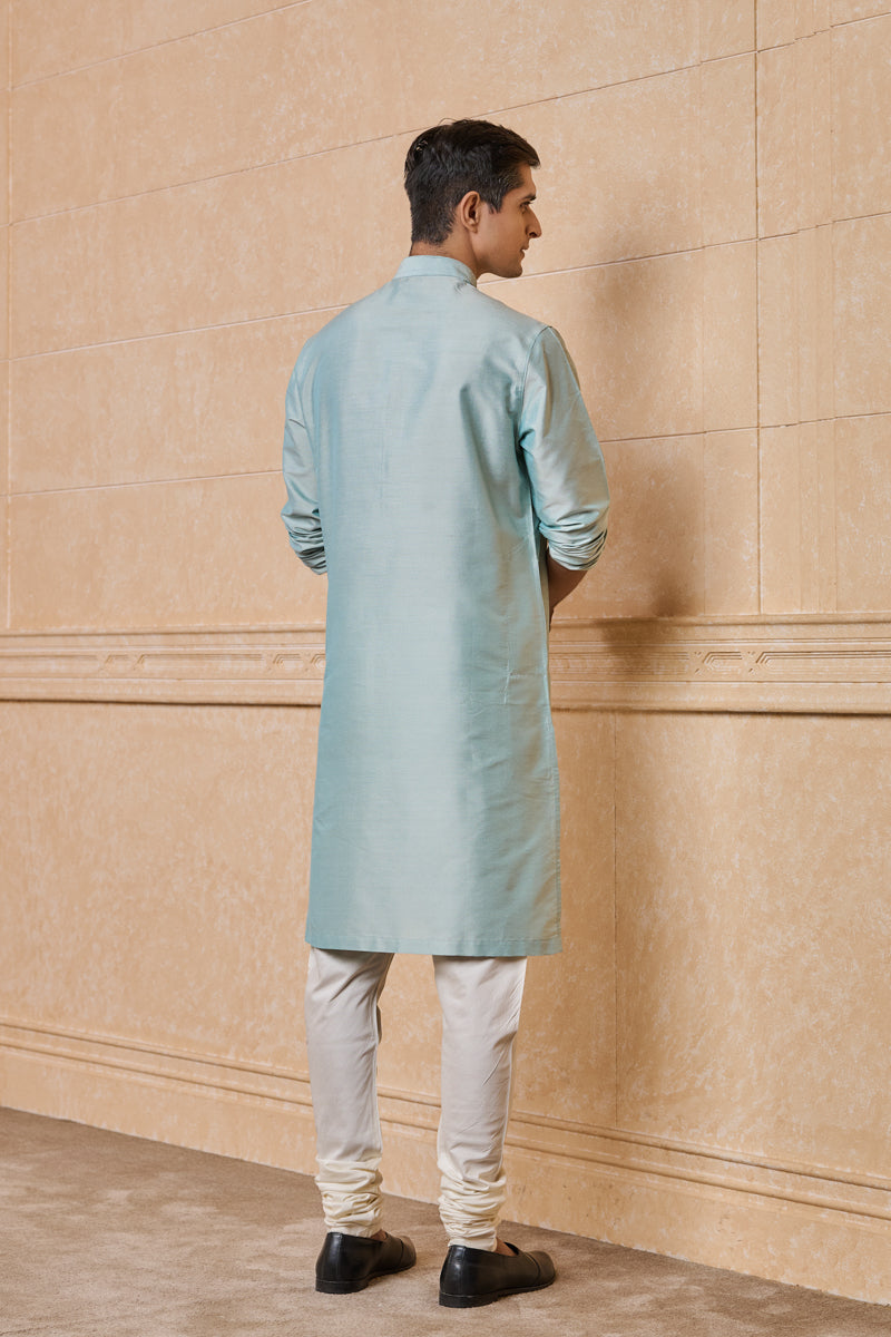 Light Blue Single Kurta With Zero Point Collar