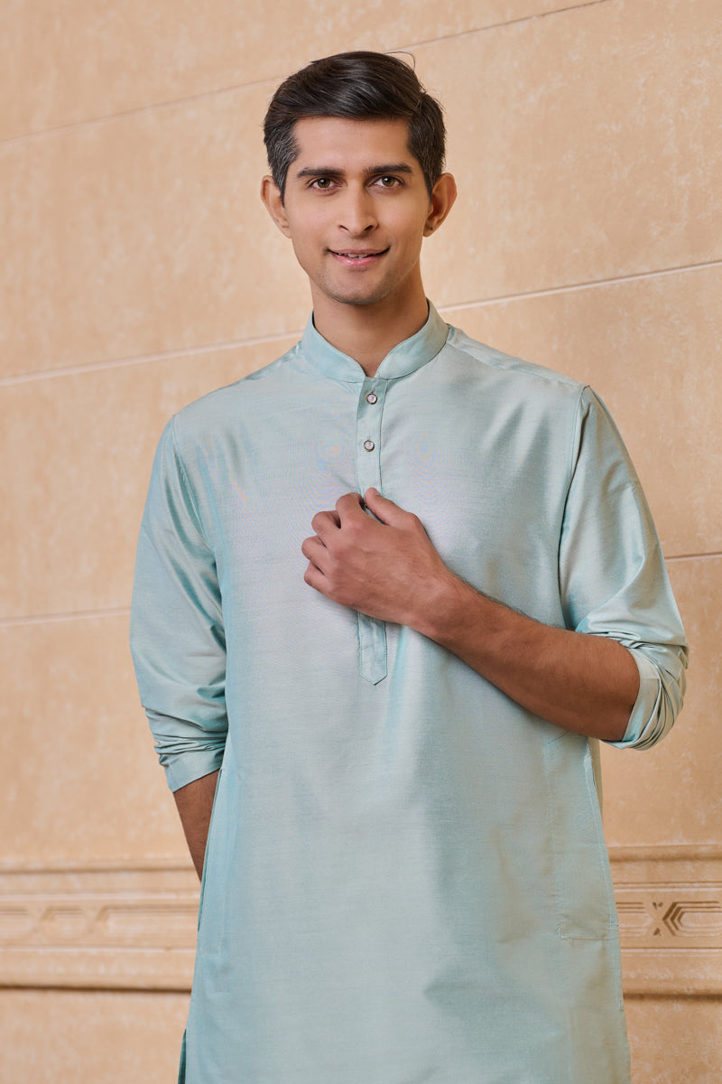 Light Blue Single Kurta With Zero Point Collar