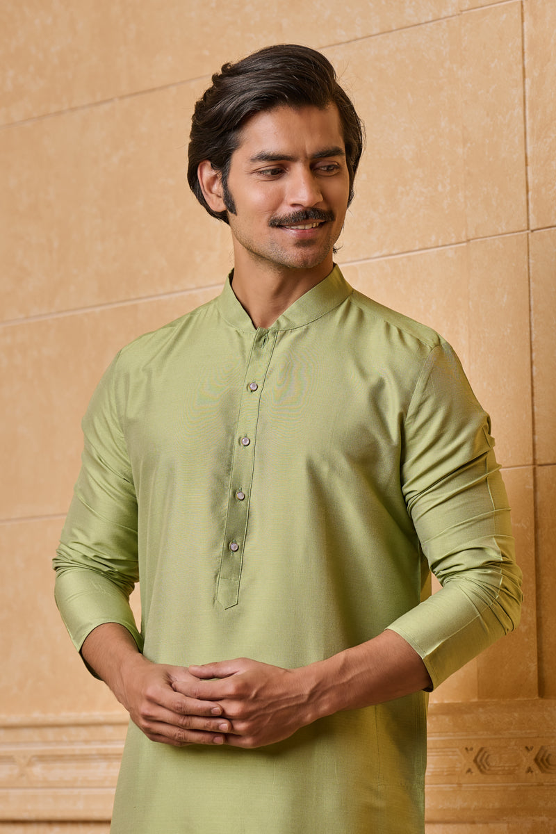 Light Green Zero Point Collar Single Kurta