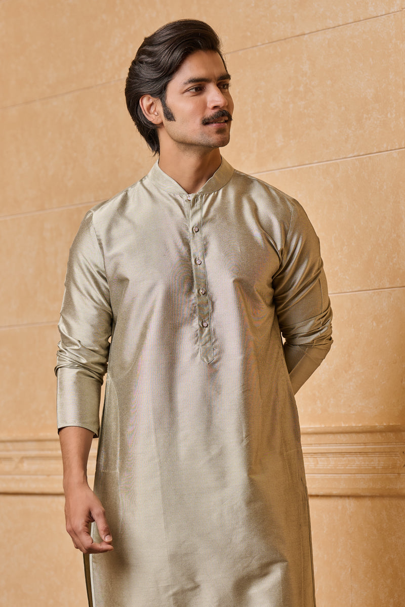 Light Grey Zero Point Collar Single Kurta