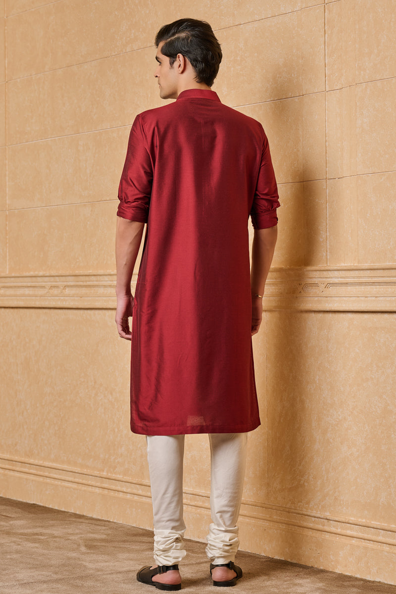 Maroon Zero Point Collar Single Kurta