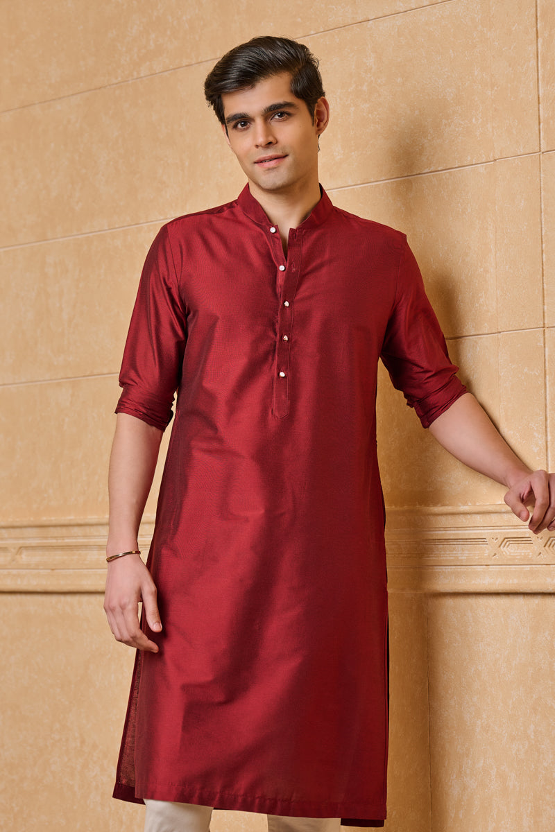 Maroon Zero Point Collar Single Kurta