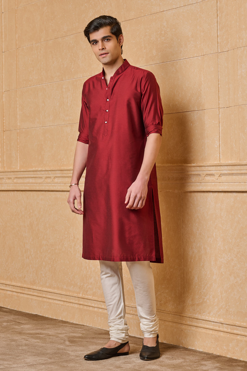 Maroon Zero Point Collar Single Kurta