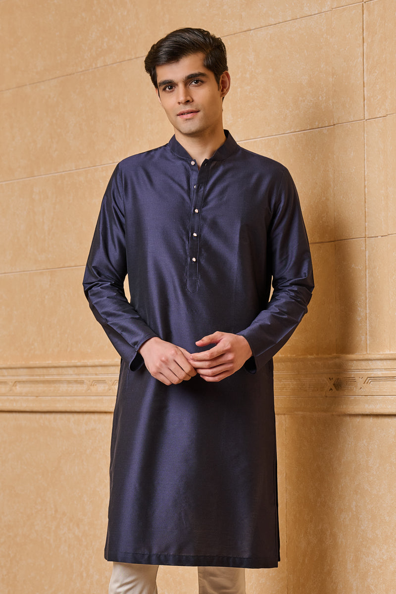 Navy Zero Point Collar Single Kurta