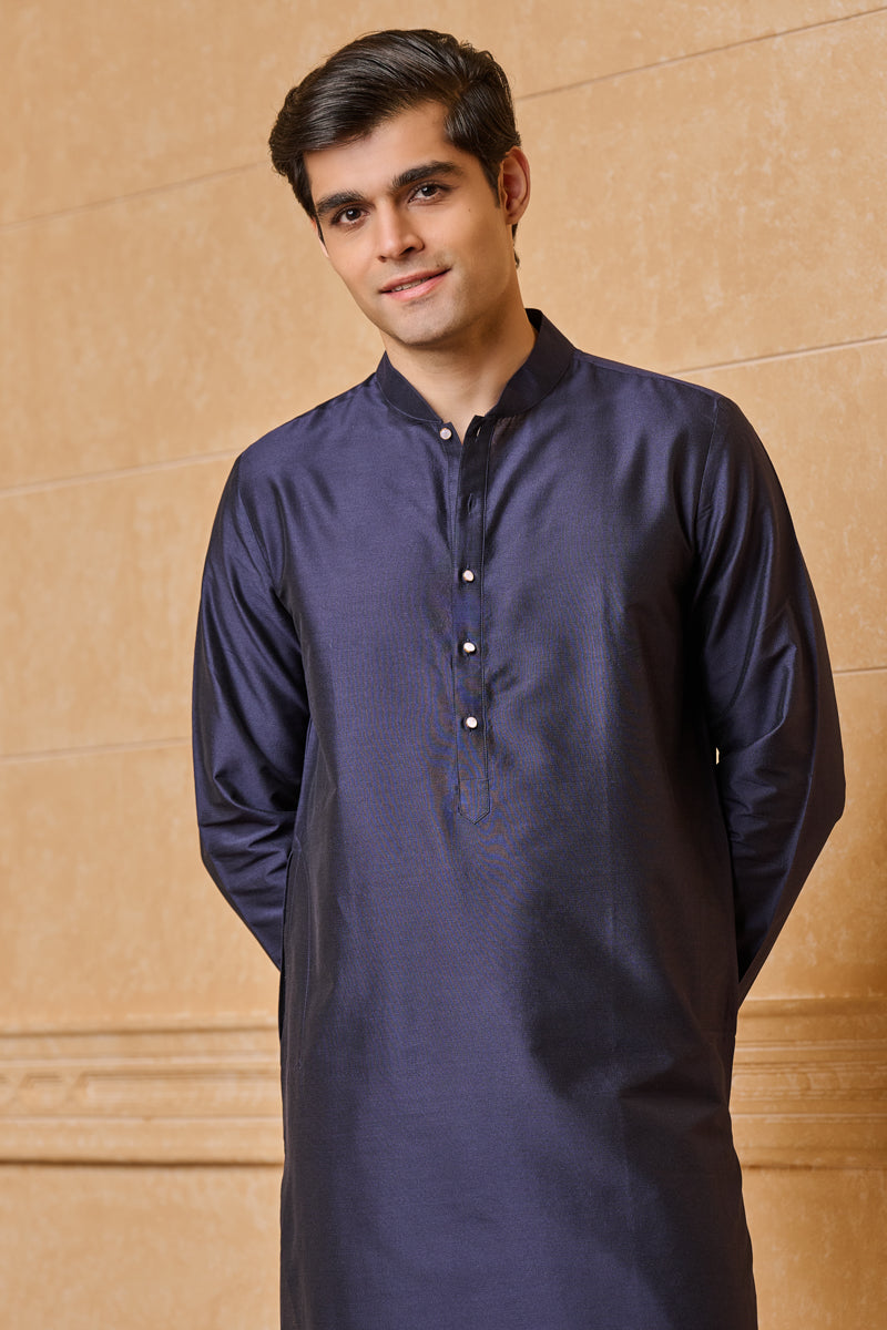 Navy Zero Point Collar Single Kurta