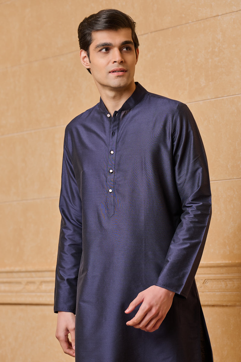 Navy Zero Point Collar Single Kurta