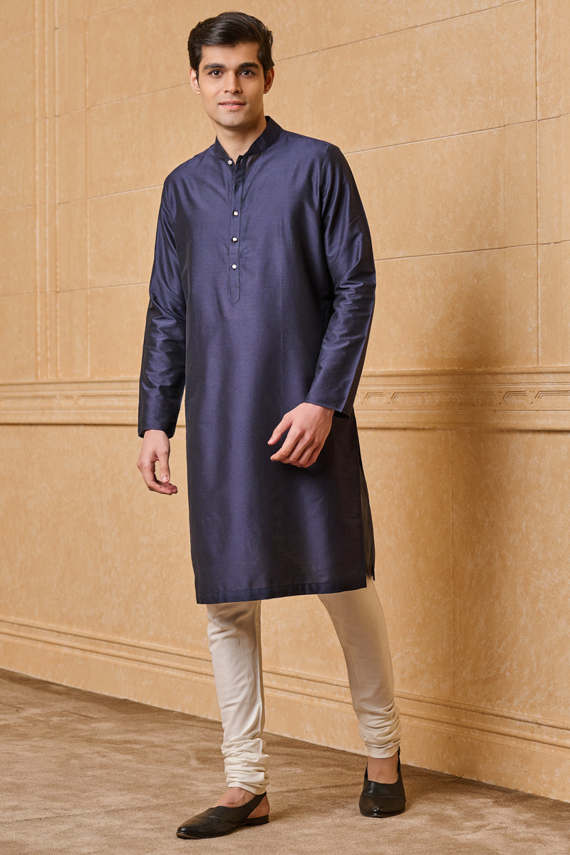 Navy Zero Point Collar Single Kurta