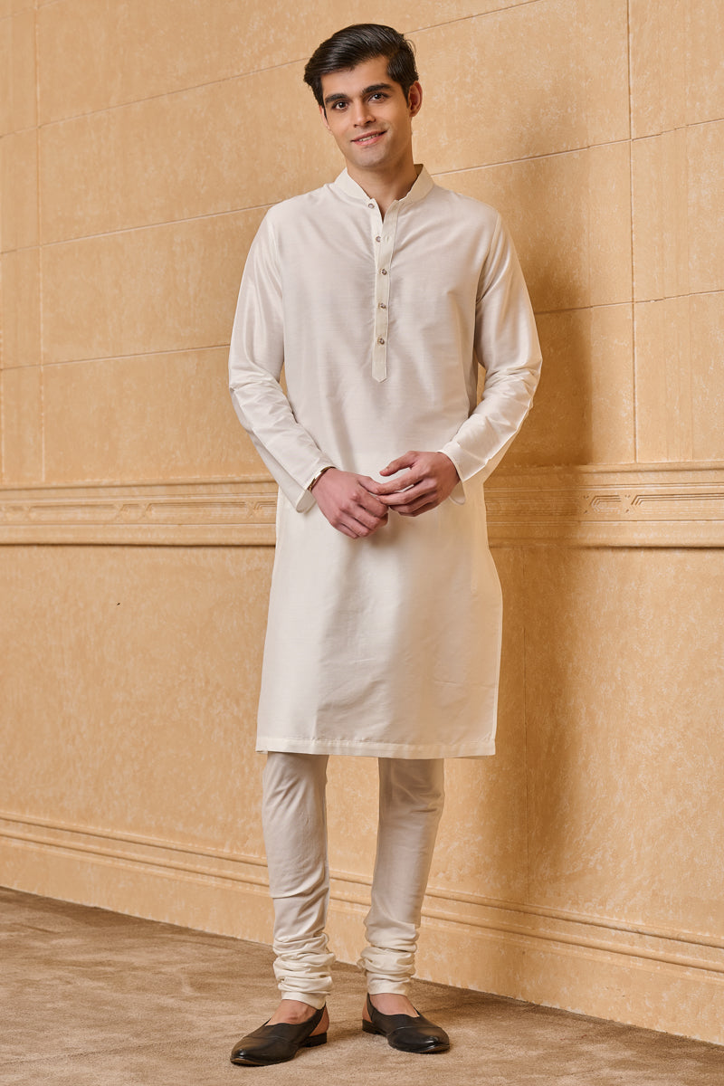 White Zero Point Collar Single Kurta