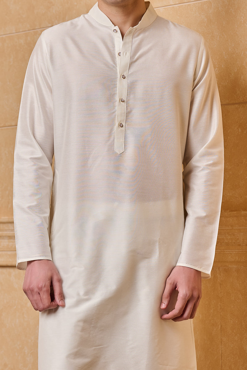 White Zero Point Collar Single Kurta