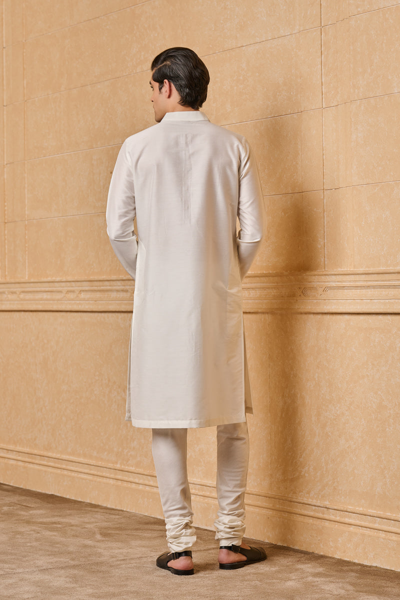 White Zero Point Collar Single Kurta