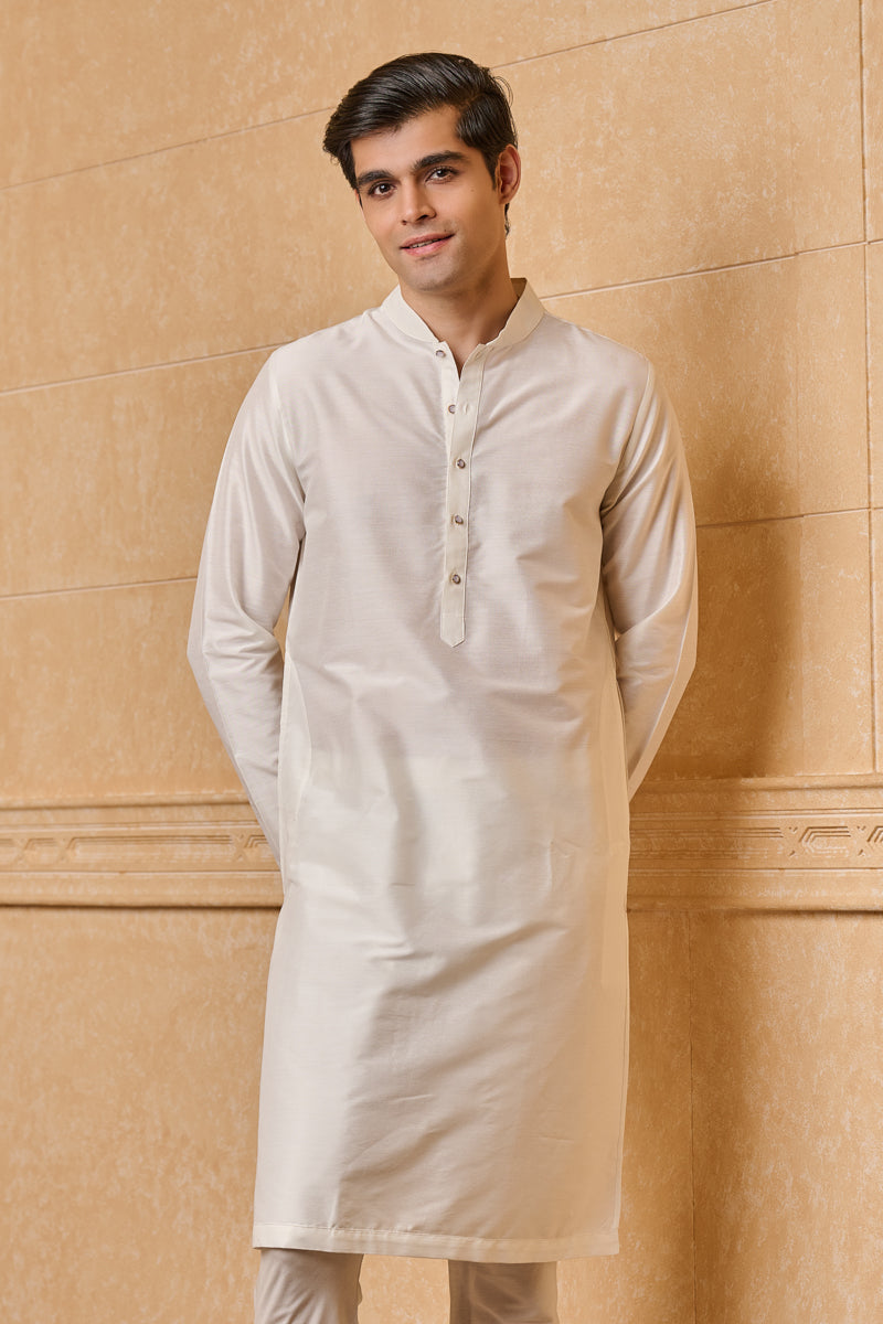 White Zero Point Collar Single Kurta