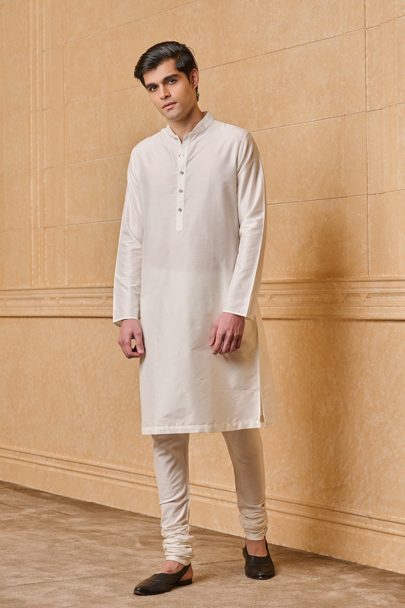 White Zero Point Collar Single Kurta