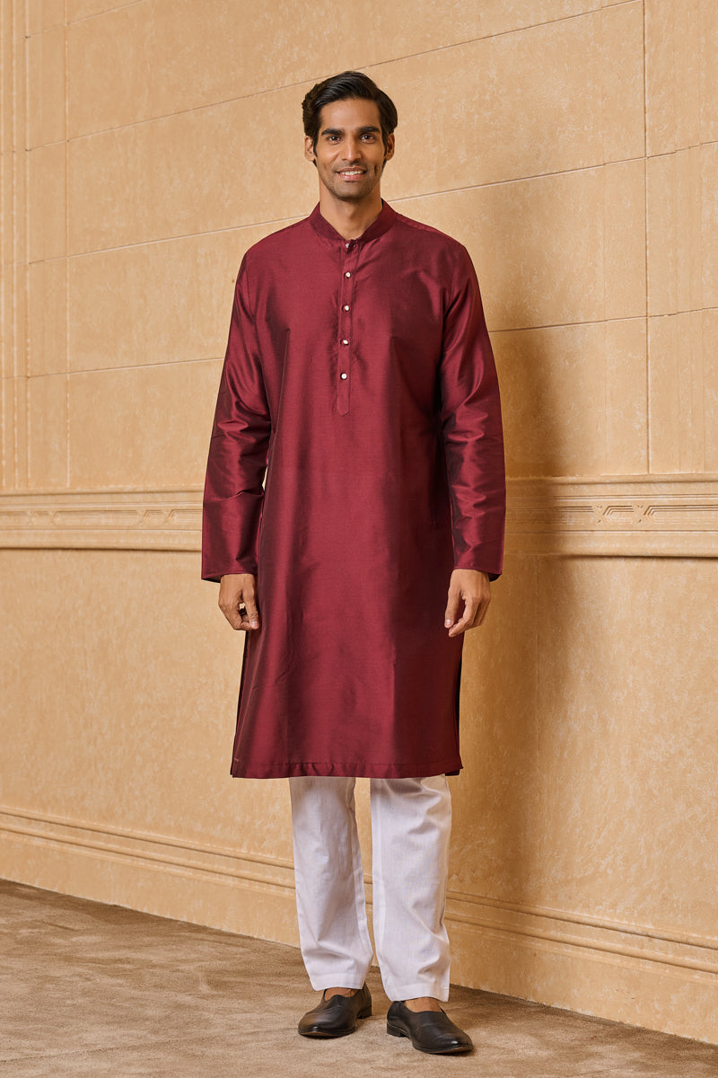 Wine Zero Point Collar Single Kurta