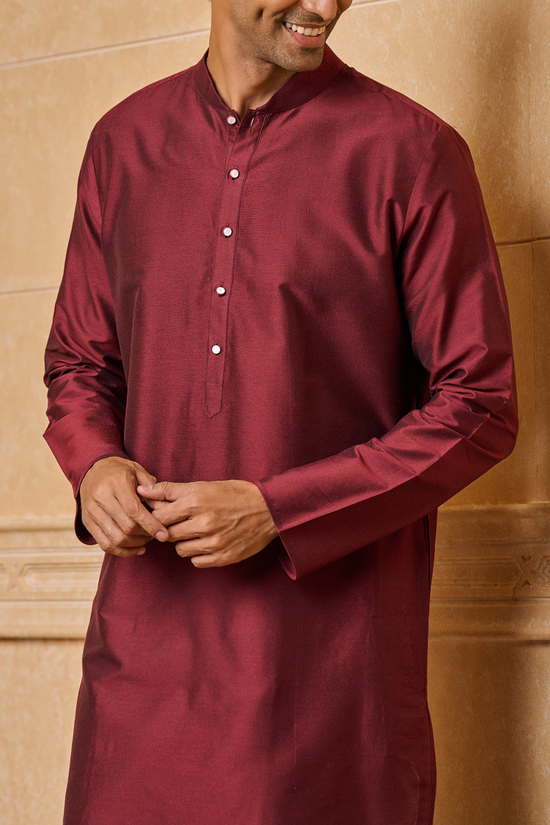 Wine Zero Point Collar Single Kurta