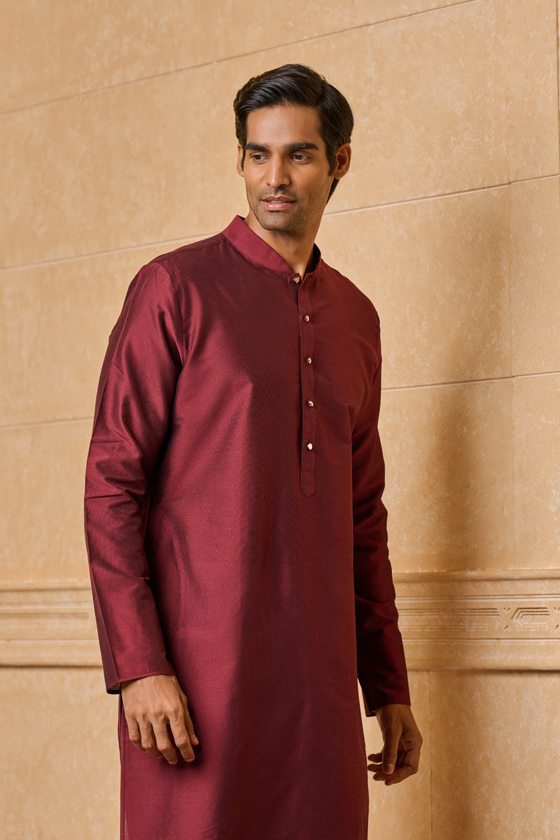 Wine Zero Point Collar Single Kurta