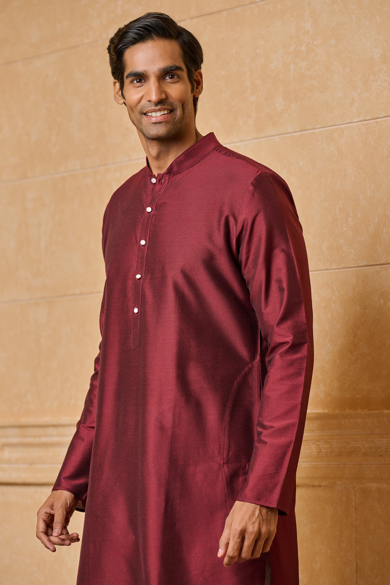 Wine Zero Point Collar Single Kurta