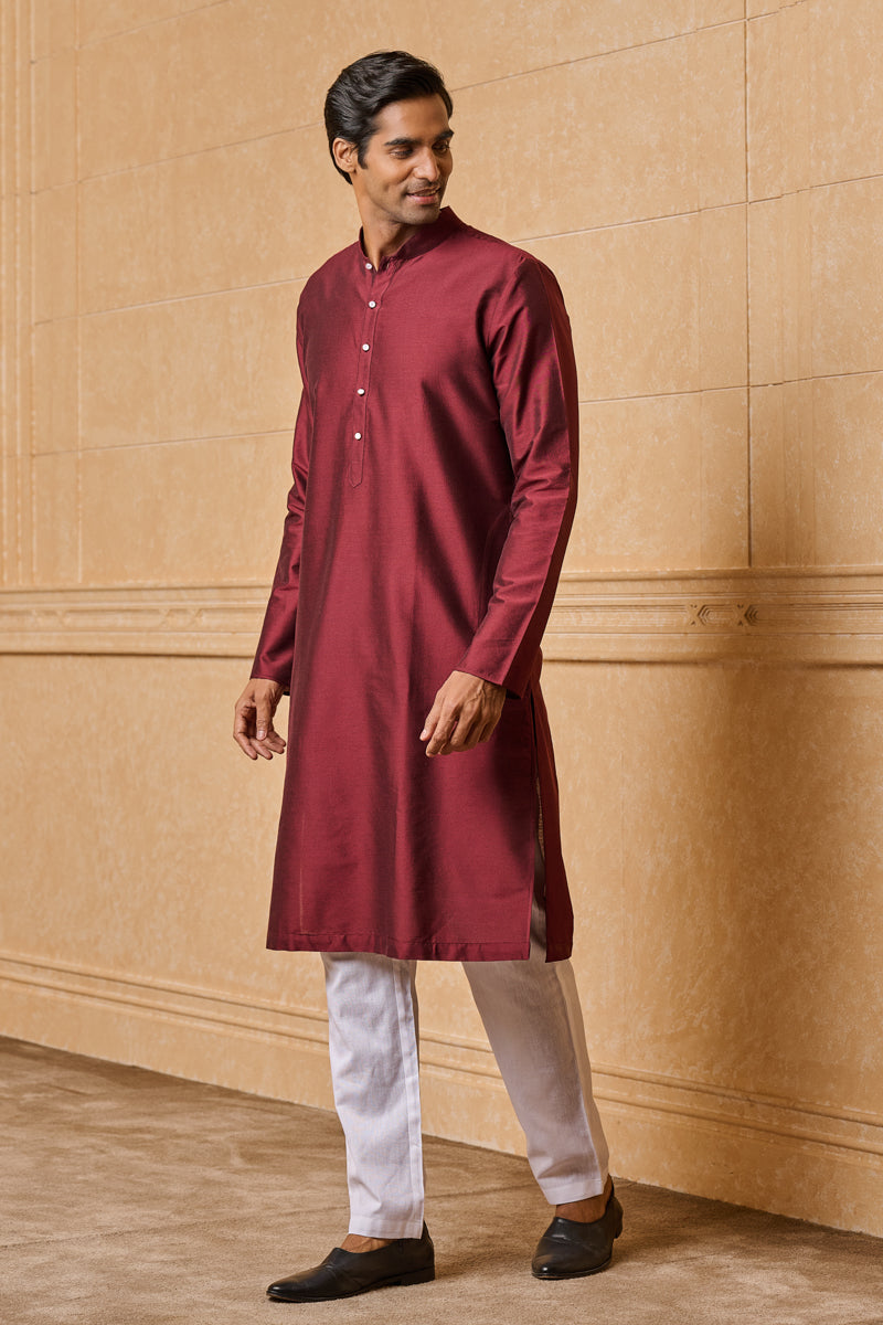 Wine Zero Point Collar Single Kurta