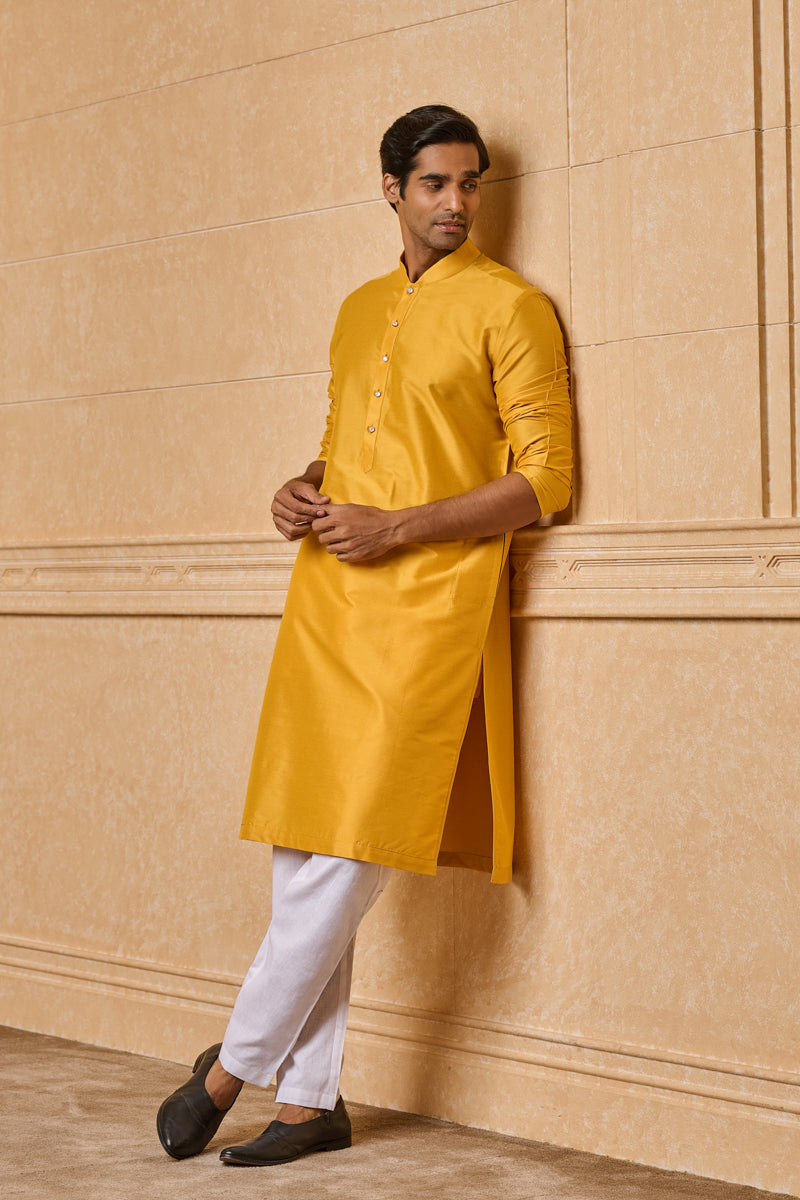 Yellow Ochre Zero Point Collar Single Kurta