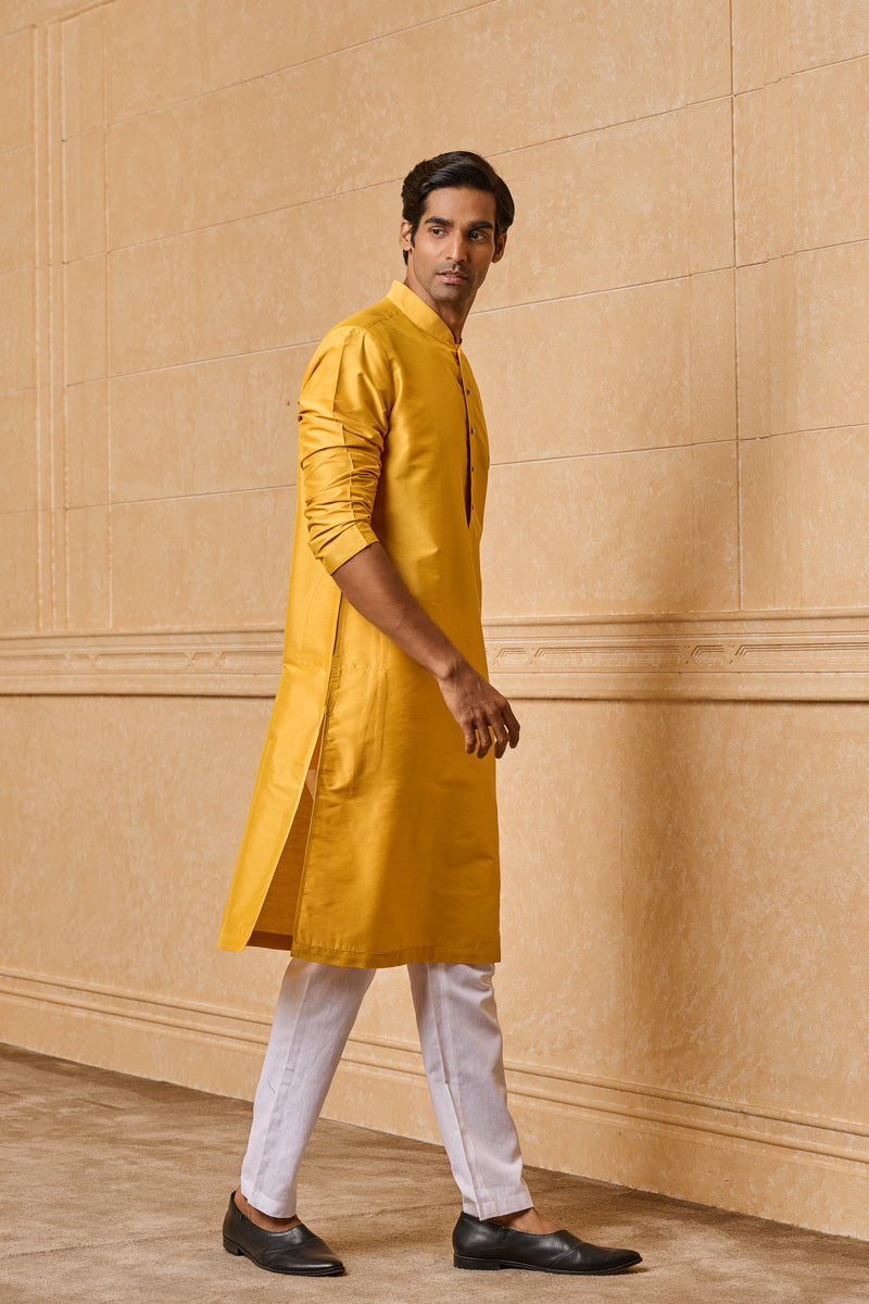 Yellow Ochre Zero Point Collar Single Kurta