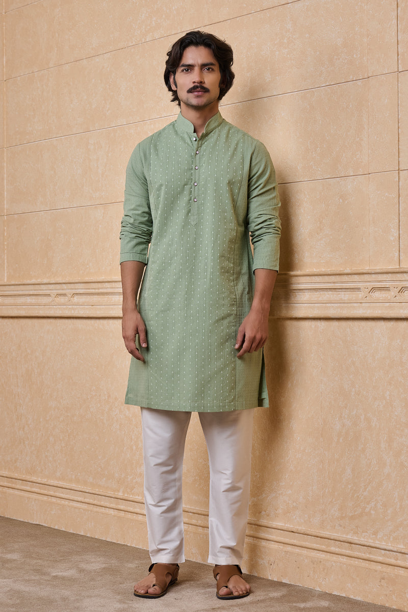 Light Green Cotton Jacquard Kurta