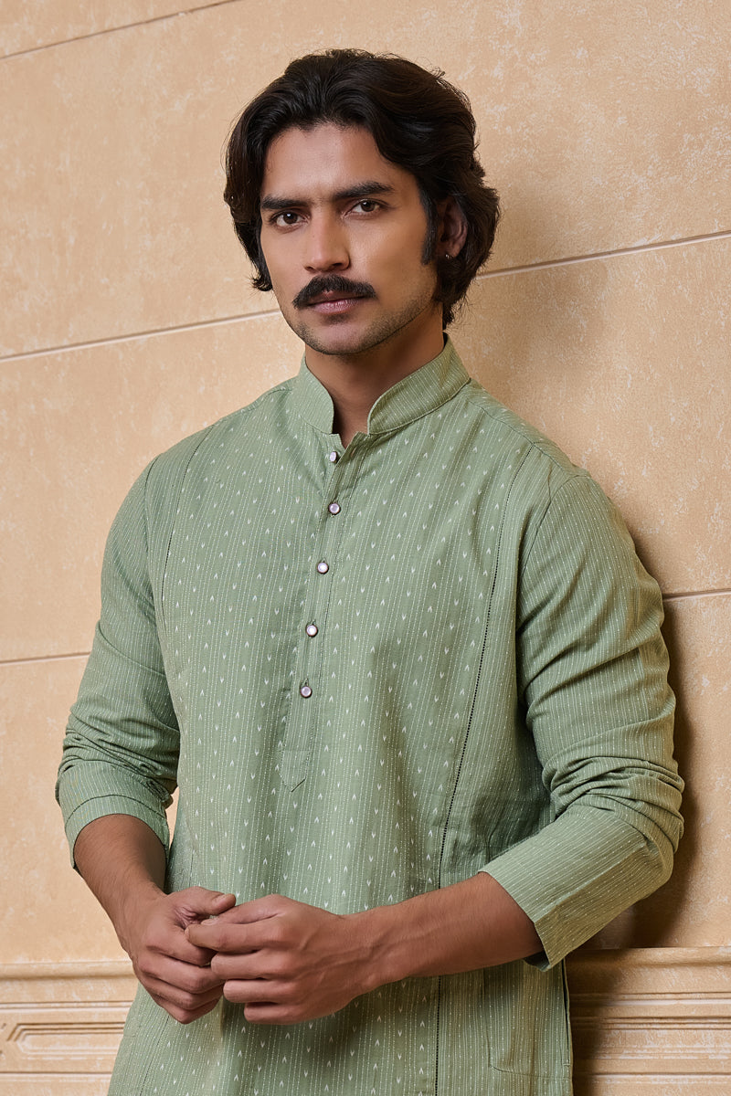 Light Green Cotton Jacquard Kurta