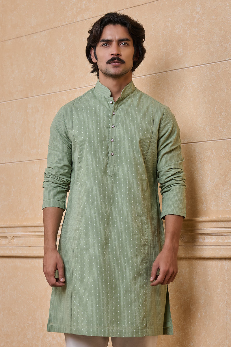 Light Green Cotton Jacquard Kurta