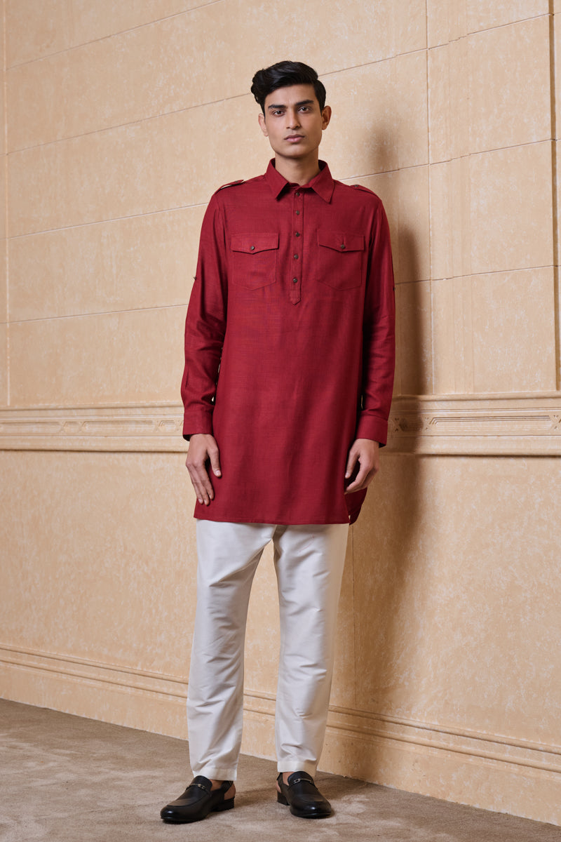 Maroon Cotton Single Kurta