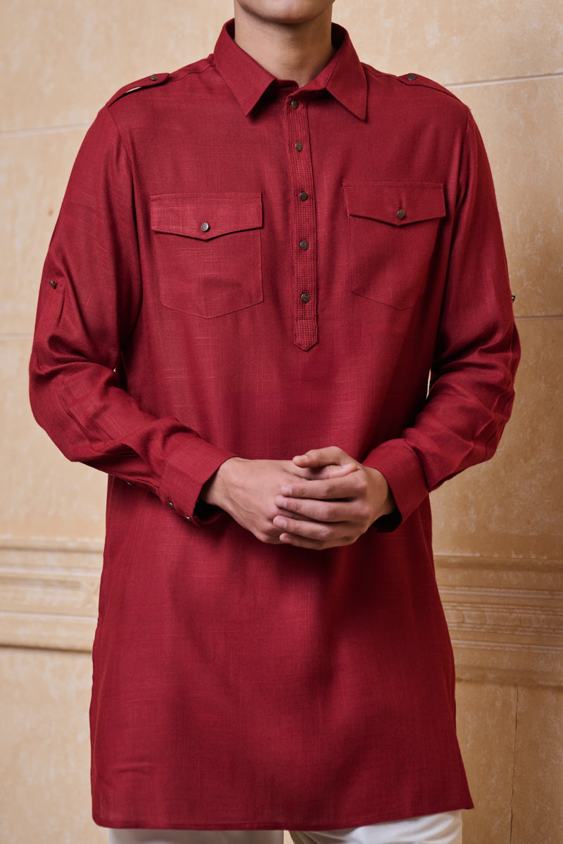 Maroon Cotton Single Kurta