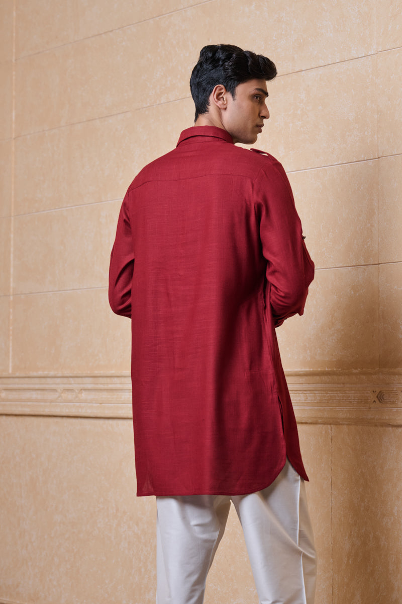 Maroon Cotton Single Kurta