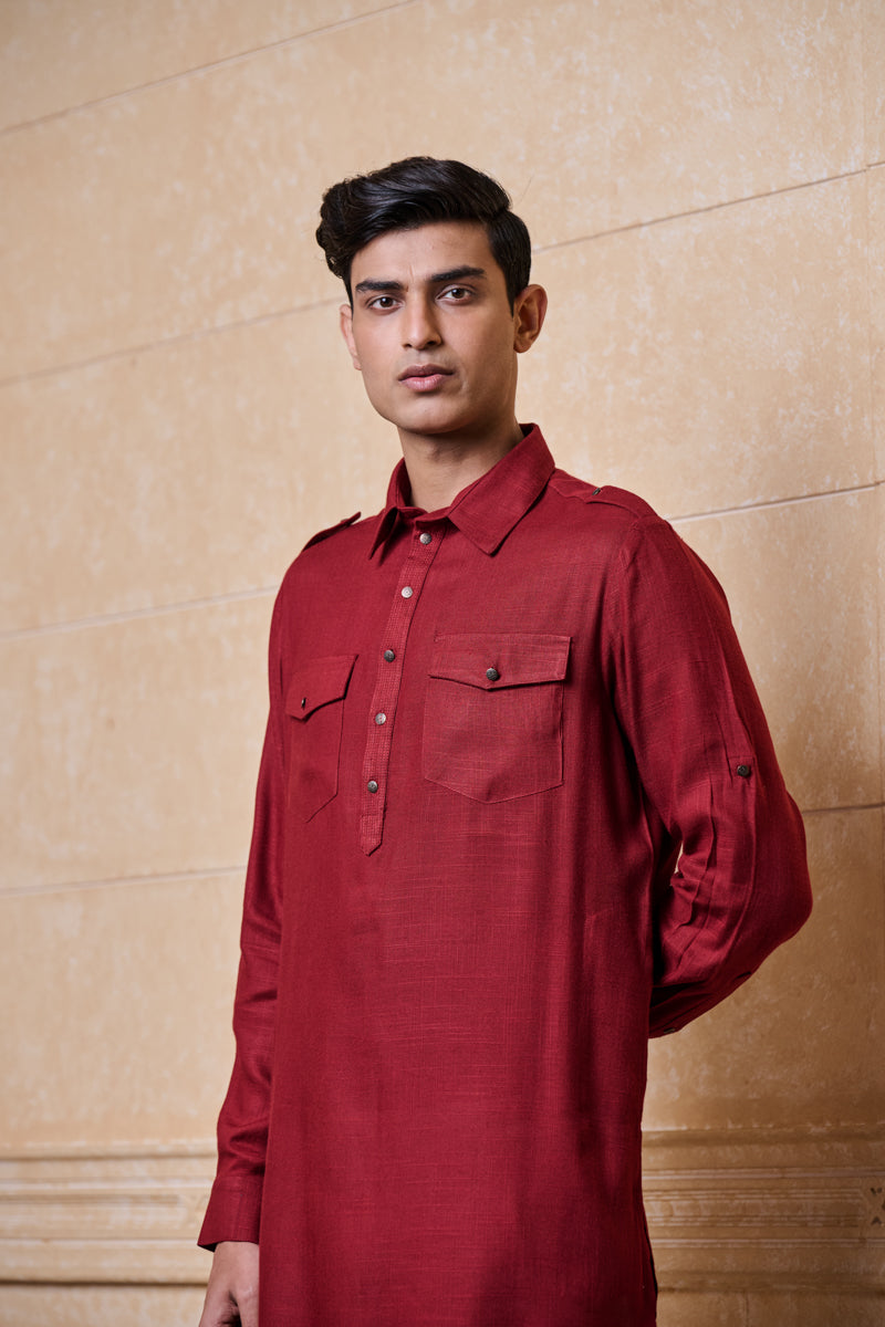 Maroon Cotton Single Kurta