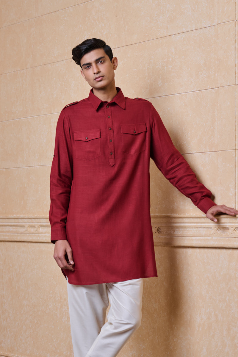 Maroon Cotton Single Kurta