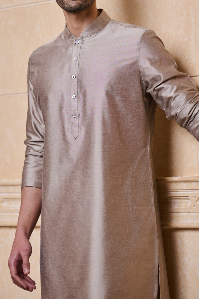 Beige Classic Single Kurta With Zero Point Collar