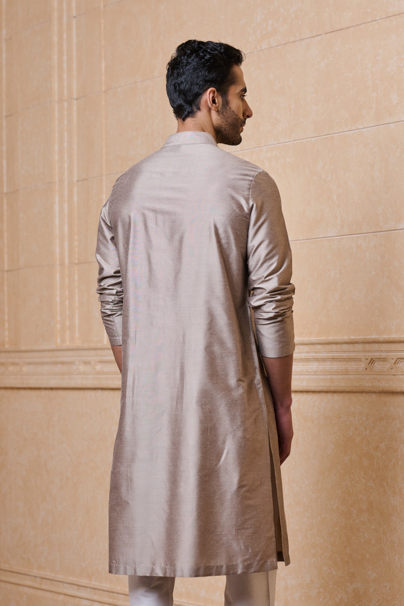 Beige Classic Single Kurta With Zero Point Collar