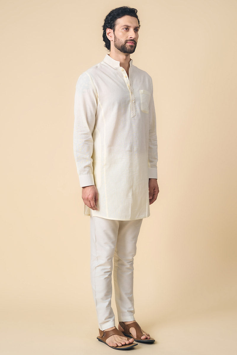 Ivory Single Kurta With Textured Collar