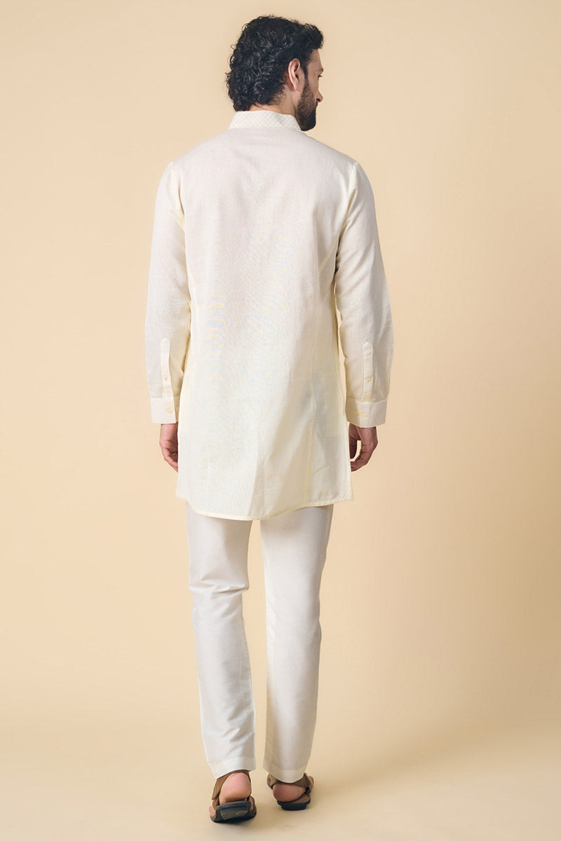 Ivory Single Kurta With Textured Collar