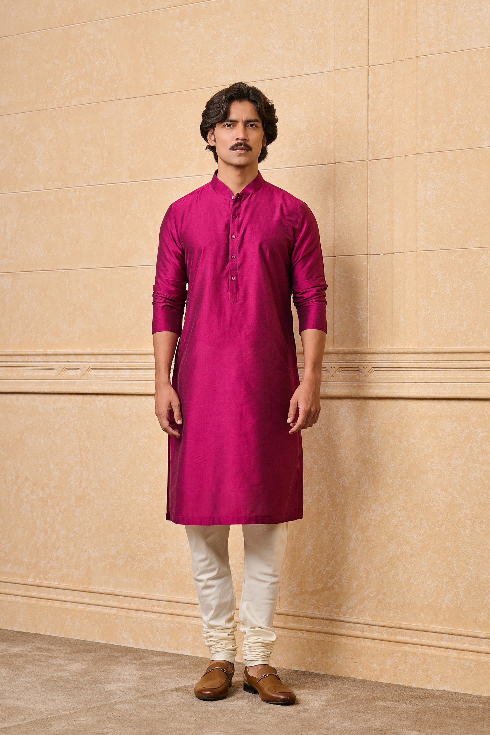 Purple Zero Point Collar Kurta