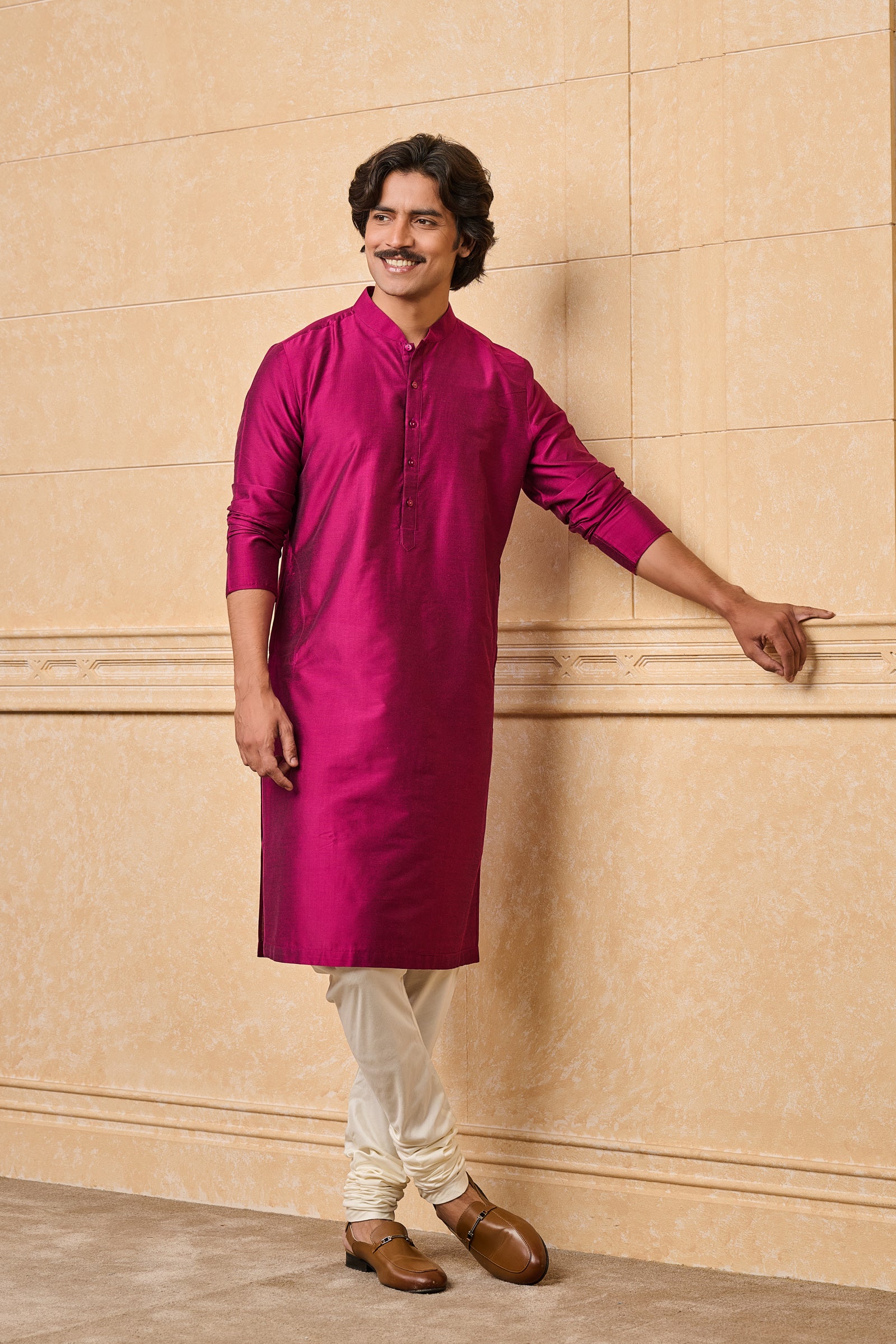 Purple Zero Point Collar Kurta