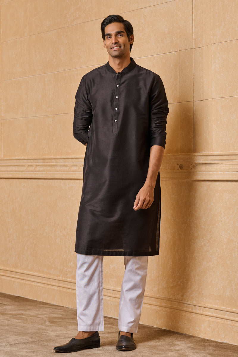 Black Zero Point Collar Single Kurta